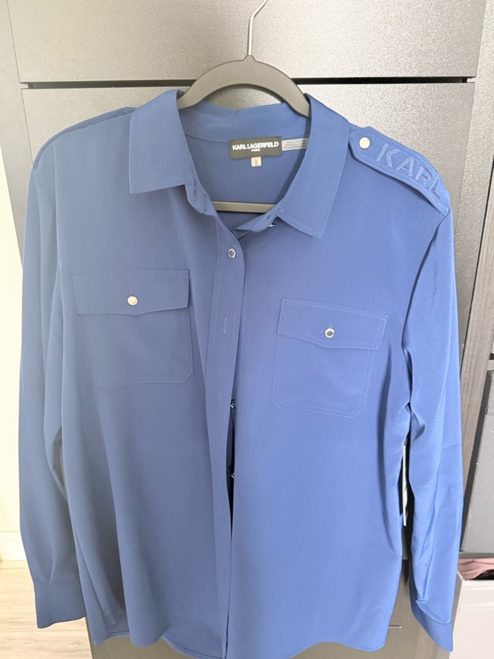 Karl Lagerfeld Royal Blue Button-Up Utility Shirt